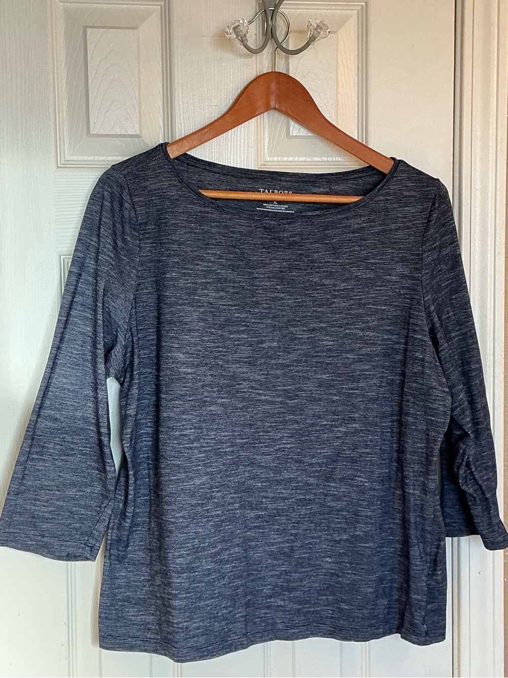 Talbots Women's Classic Heathered Navy Blue Scoop Neck 3/4 Sleeve Top Size XL